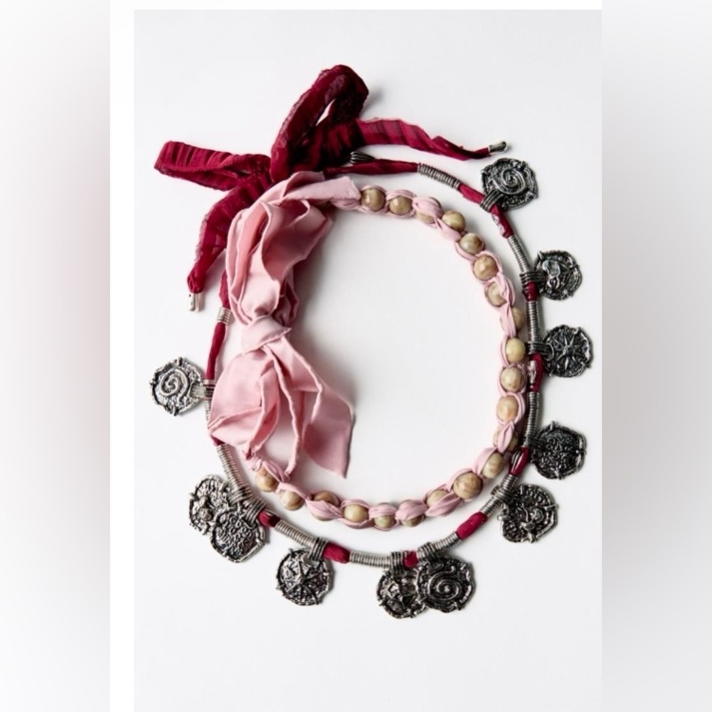 Zara PACK OF 2 WOVEN NECKLACES WITH METAL PIECES - Picture 1 of 5